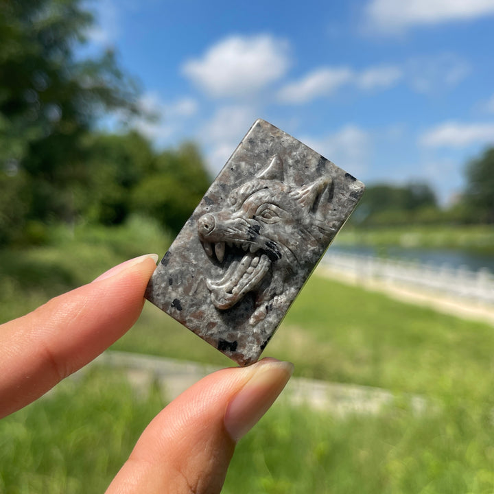 Natural Crystal Carving Yooperlite Wolf Head