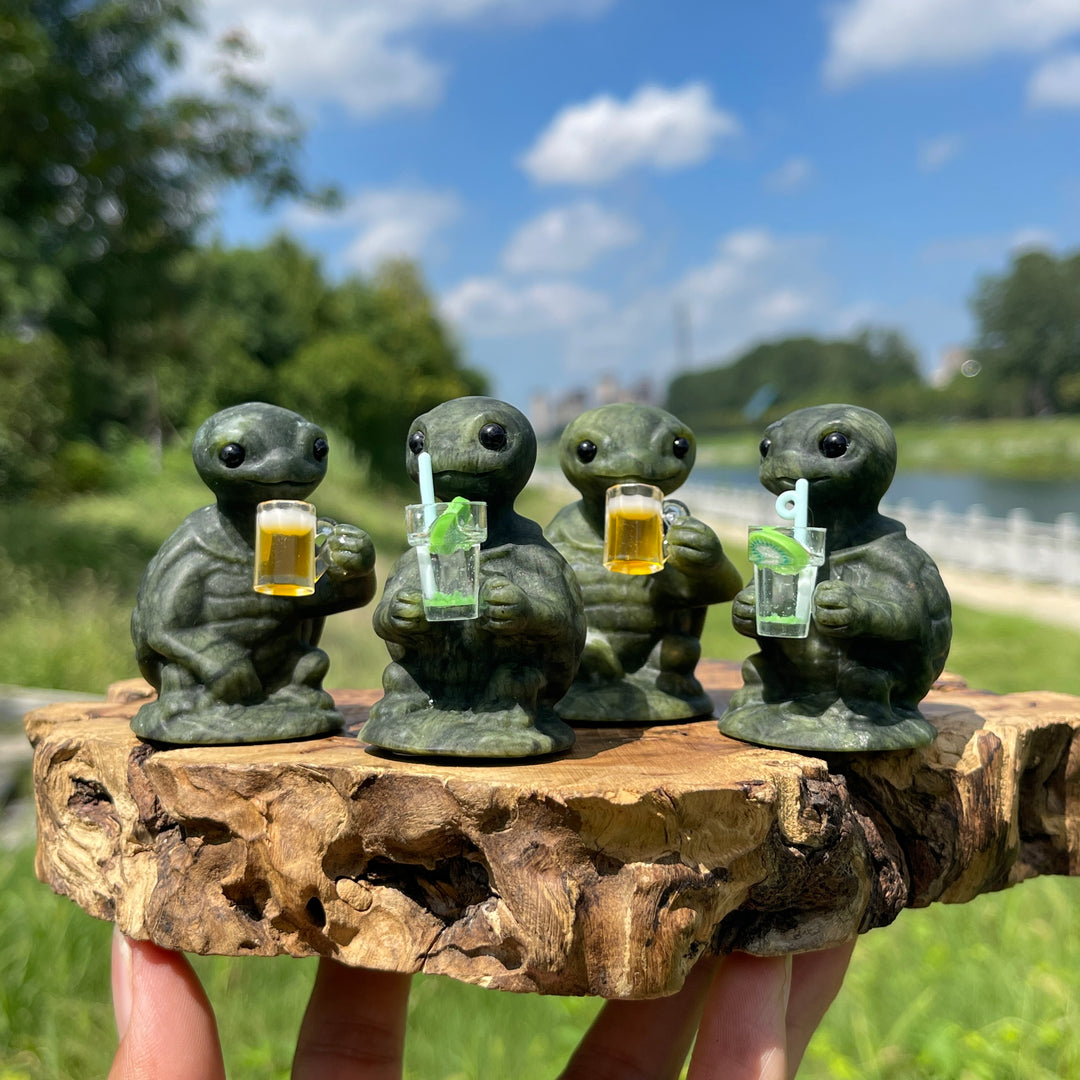 Natural Crystal Serpentine Turtle Drinking Beverage Carving