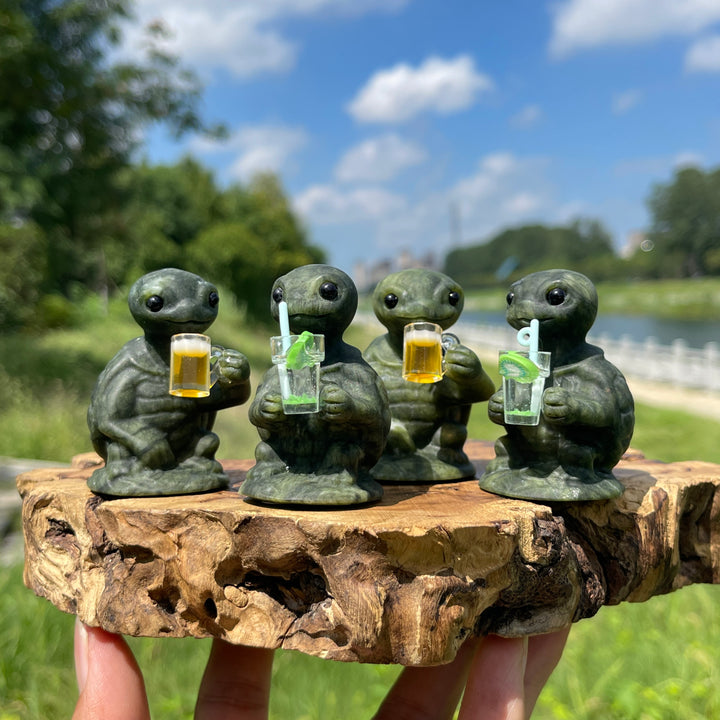 Natural Crystal Serpentine Turtle Drinking Beverage Carving