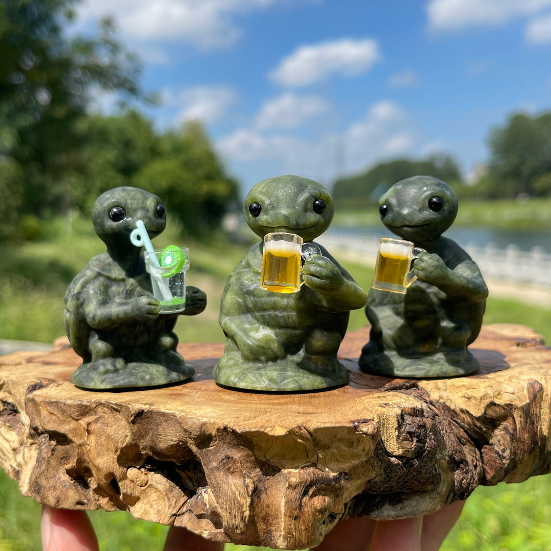 Natural Crystal Serpentine Turtle Drinking Beverage Carving