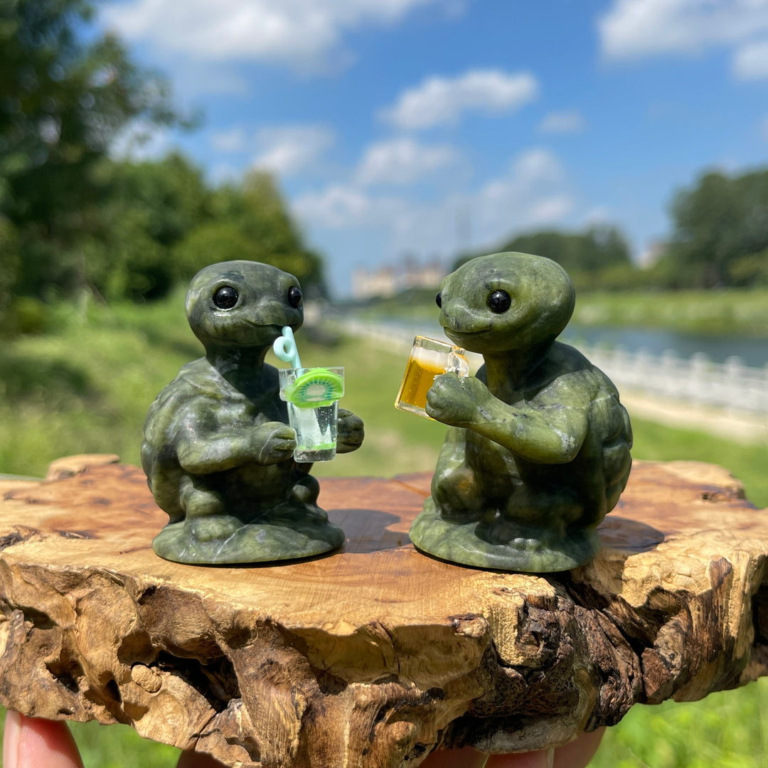 Natural Crystal Serpentine Turtle Drinking Beverage Carving