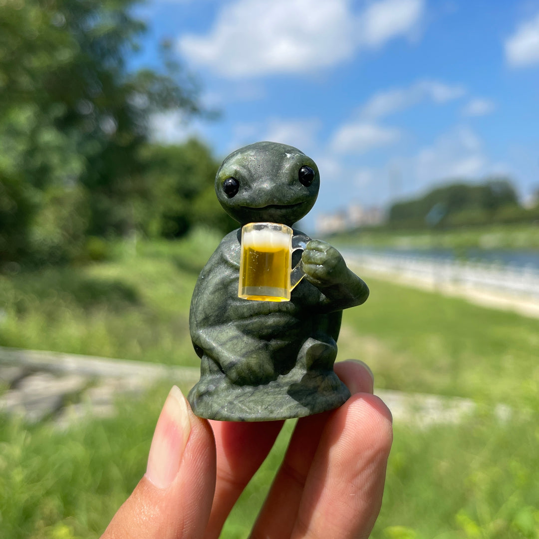 Natural Crystal Serpentine Turtle Drinking Beverage Carving
