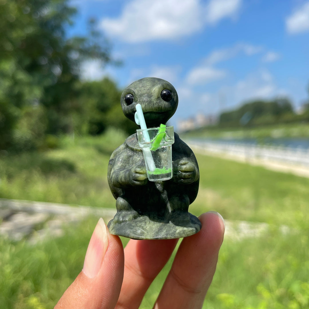 Natural Crystal Serpentine Turtle Drinking Beverage Carving