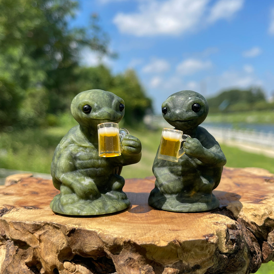 Natural Crystal Serpentine Turtle Drinking Beverage Carving