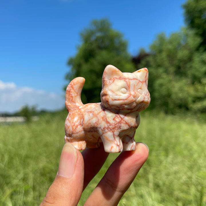 Natural Crystal Cat Carving With Raised Tail