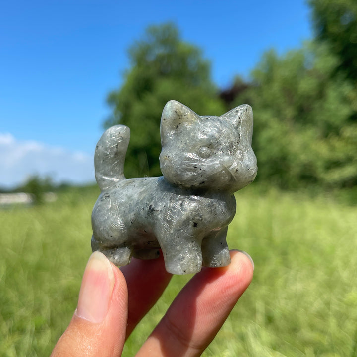 Natural Crystal Cat Carving With Raised Tail