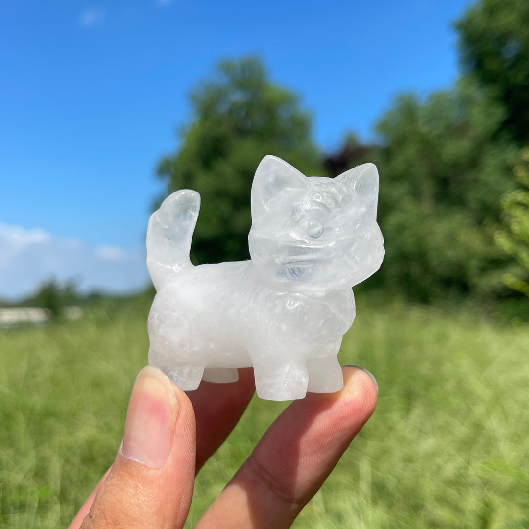 Natural Crystal Cat Carving With Raised Tail