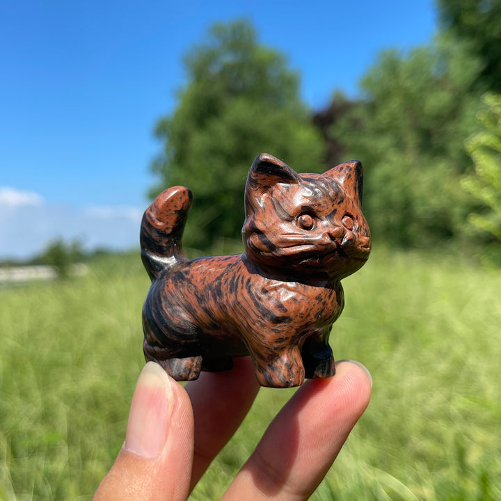 Natural Crystal Cat Carving With Raised Tail