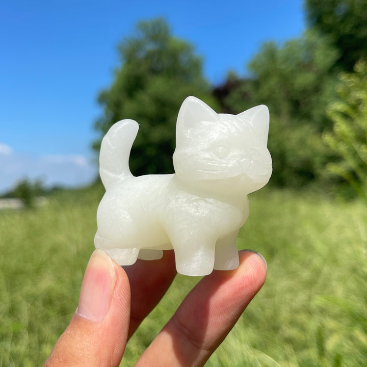 Natural Crystal Cat Carving With Raised Tail