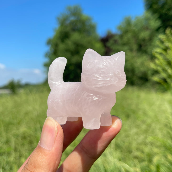 Natural Crystal Cat Carving With Raised Tail