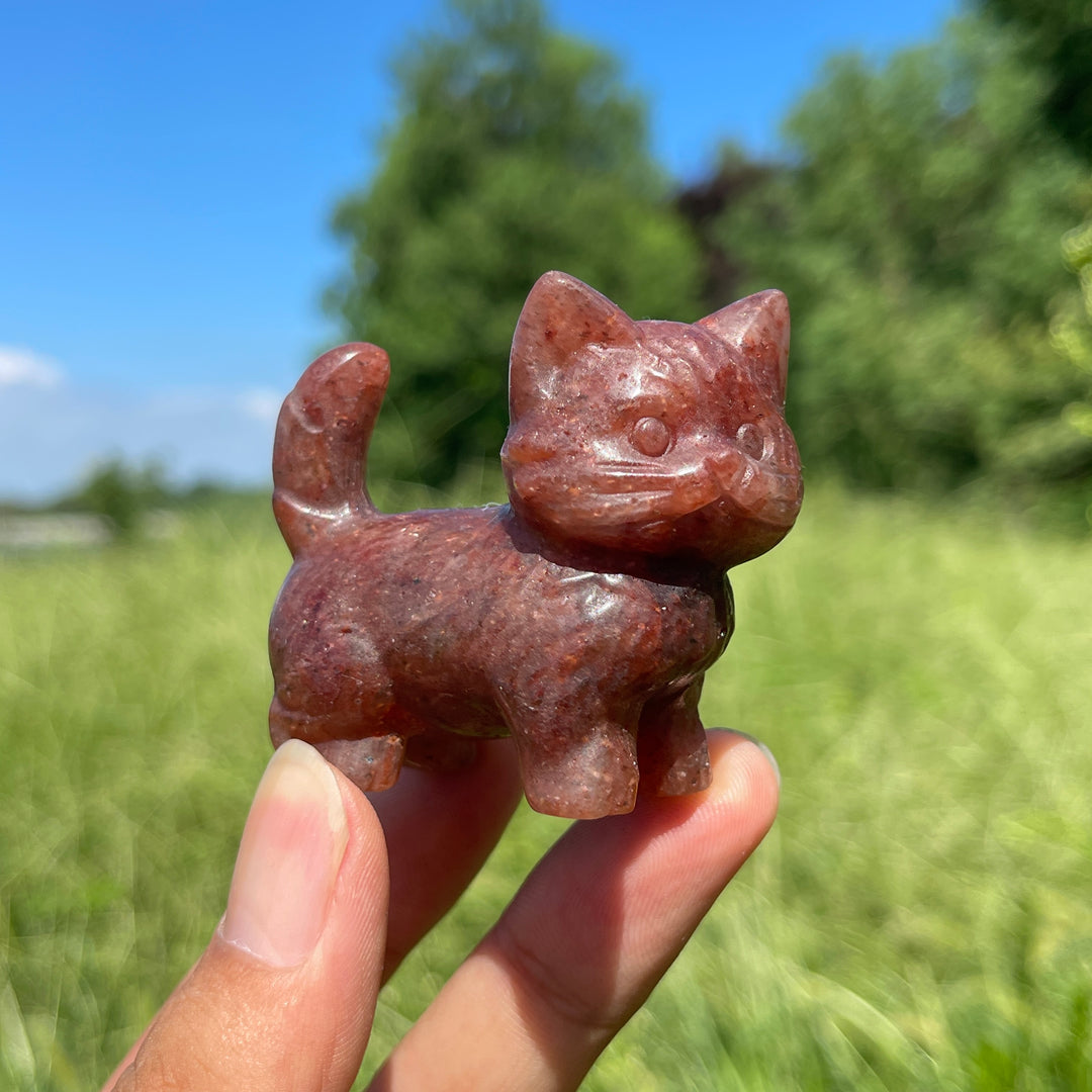 Natural Crystal Cat Carving With Raised Tail