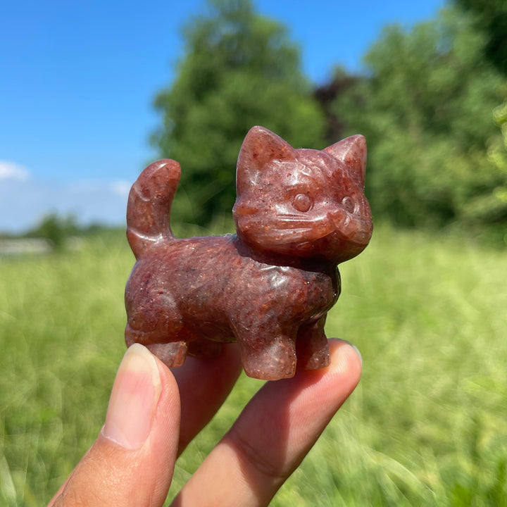 Natural Crystal Cat Carving With Raised Tail