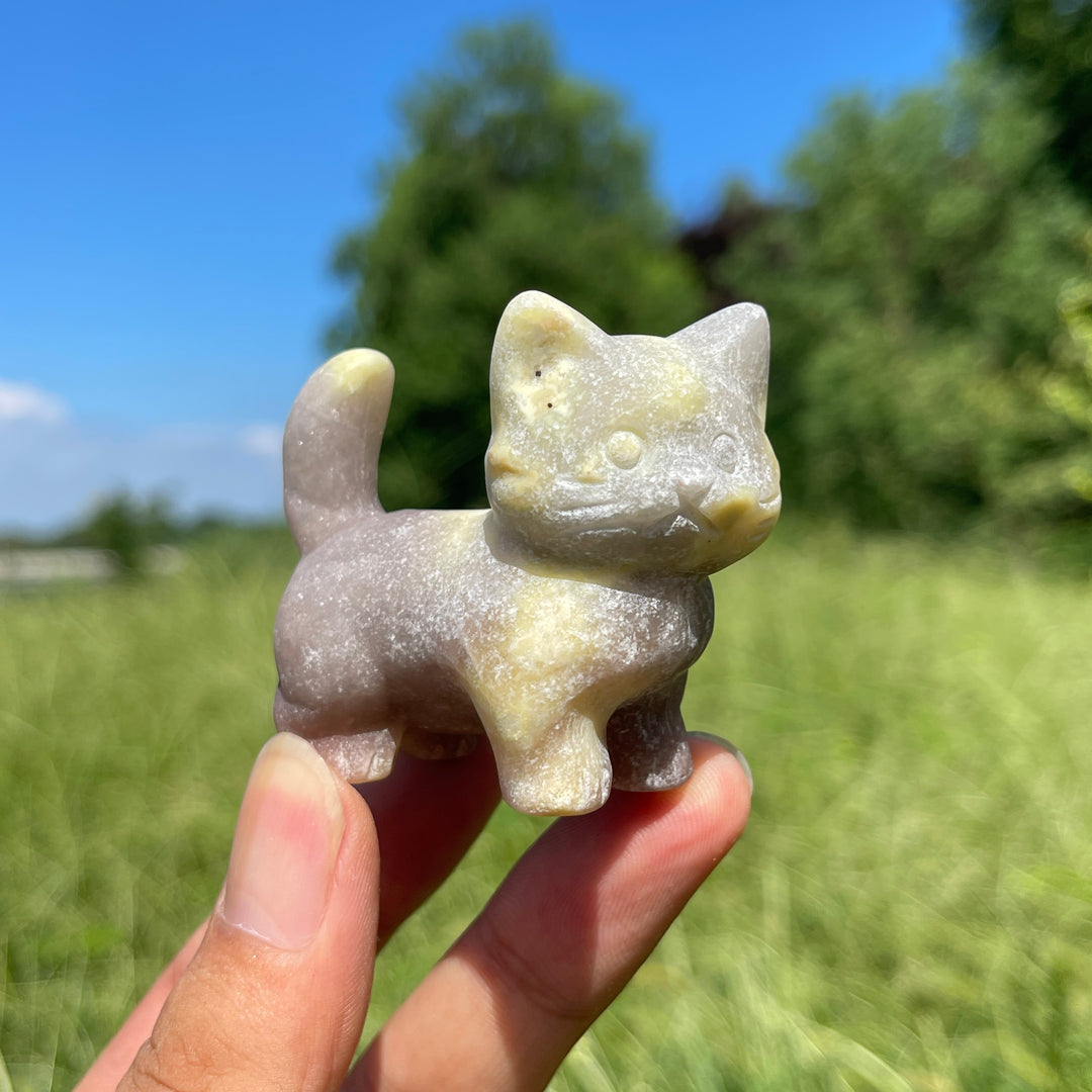 Natural Crystal Cat Carving With Raised Tail