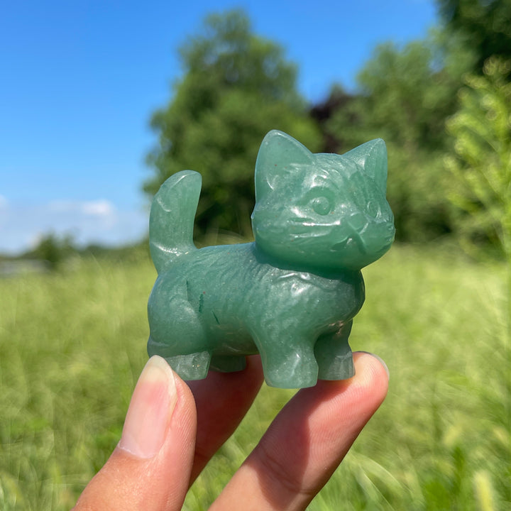 Natural Crystal Cat Carving With Raised Tail