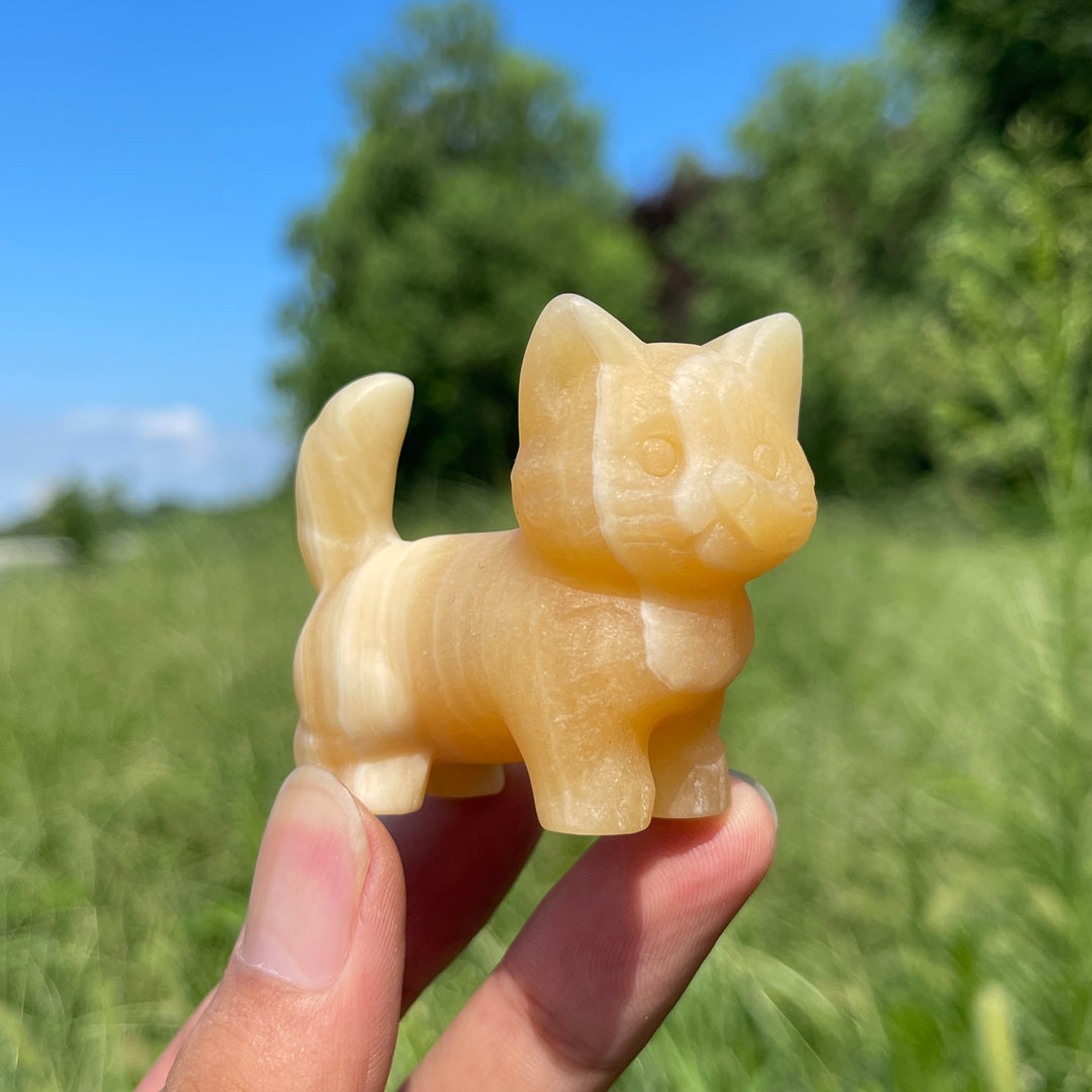 Natural Crystal Cat Carving With Raised Tail