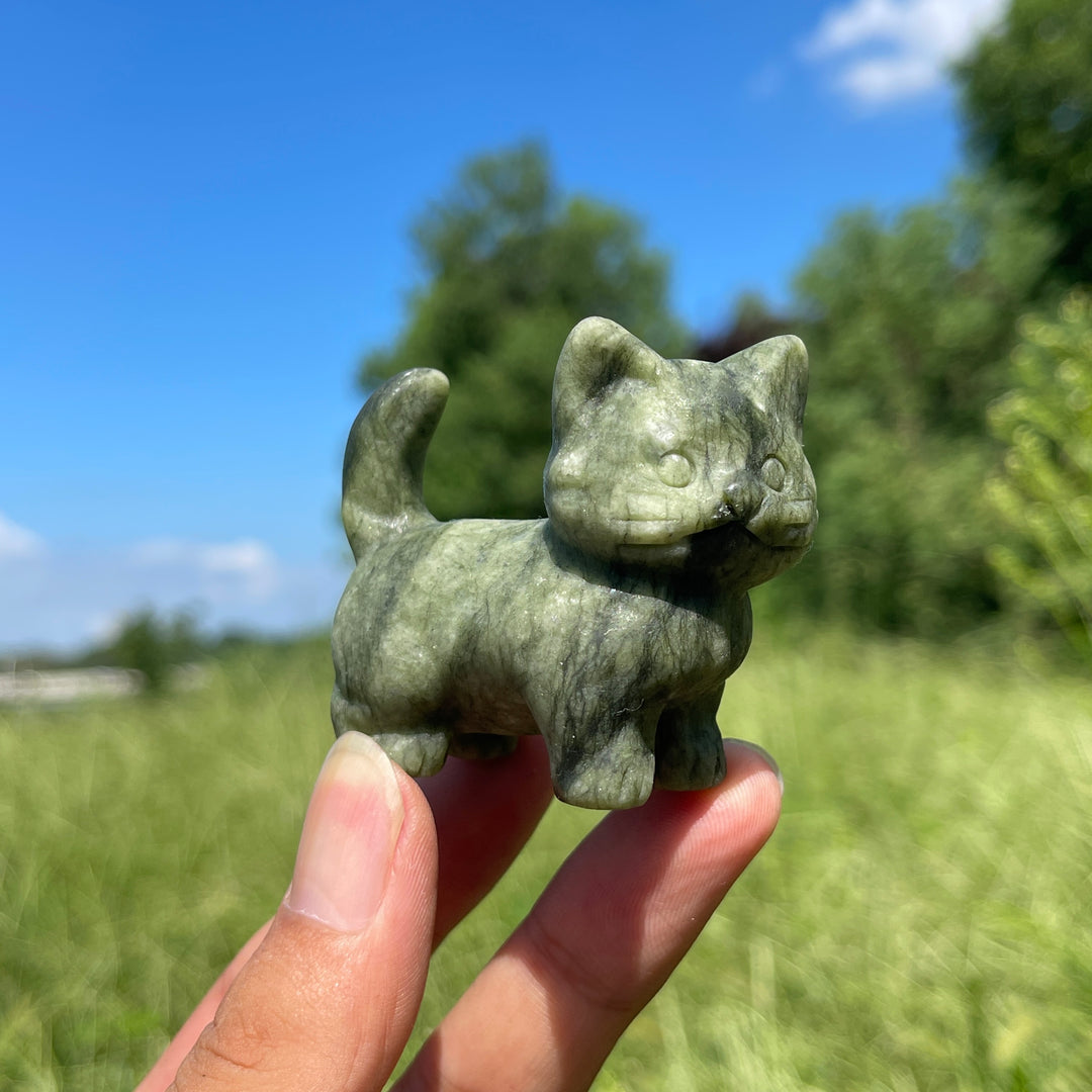 Natural Crystal Cat Carving With Raised Tail
