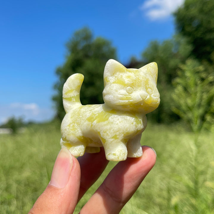 Natural Crystal Cat Carving With Raised Tail