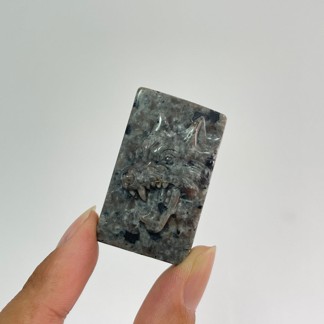 Natural Crystal Carving Yooperlite Wolf Head