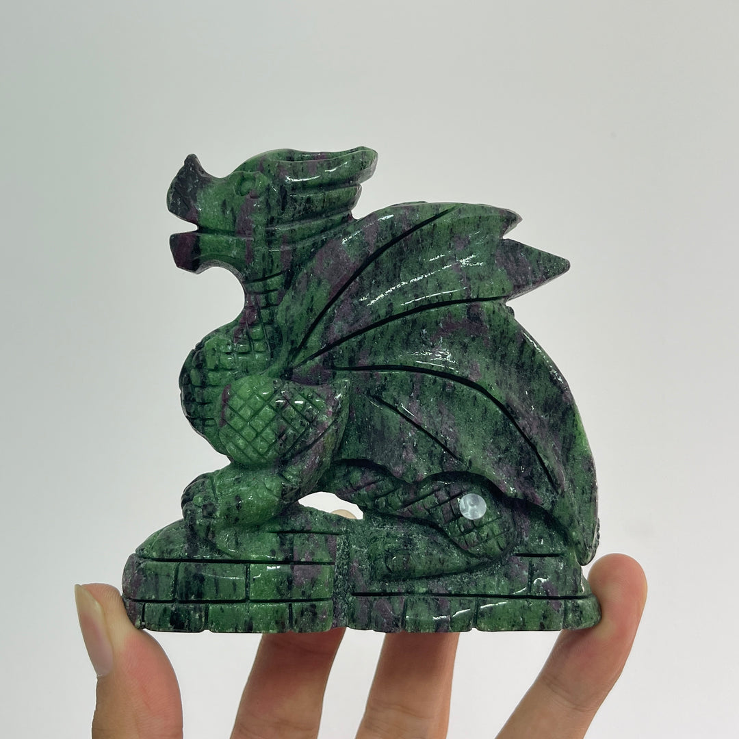 Unique,A Slightly Imperfect Natural Crystal Ruby In Zoisite Flying Dragon Carving