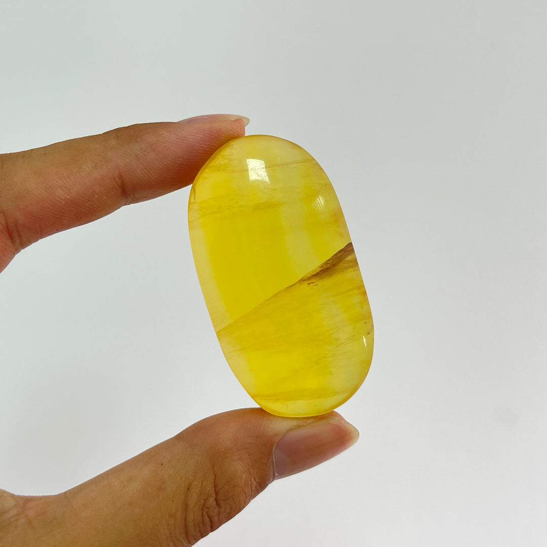 Natural Yellow Fluorite Palm Stone Crystal