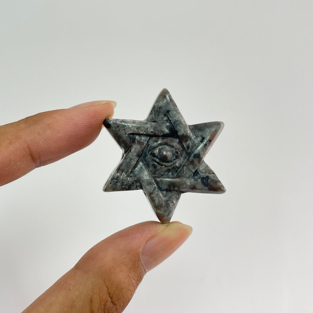 Natural Crystal Yooperlite Hexagram Evil Eye Carving