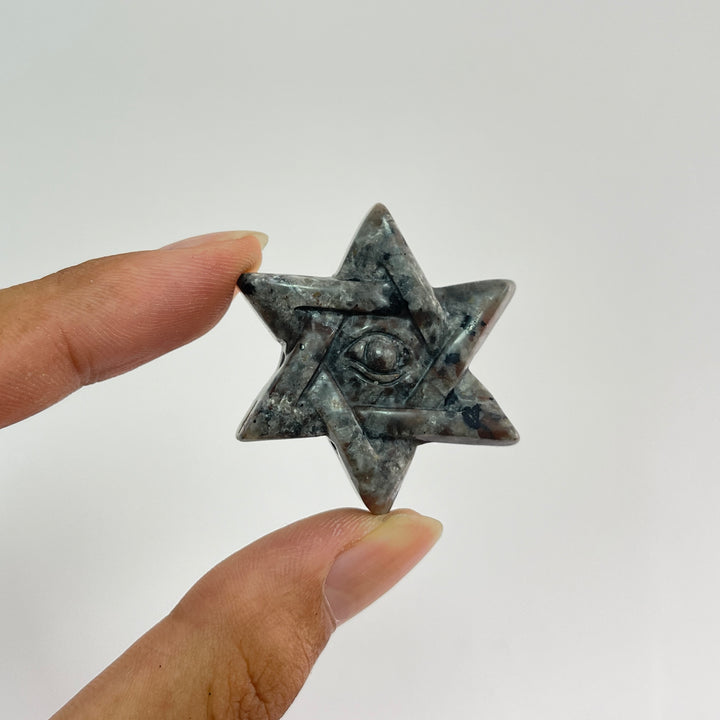Natural Crystal Yooperlite Hexagram Evil Eye Carving