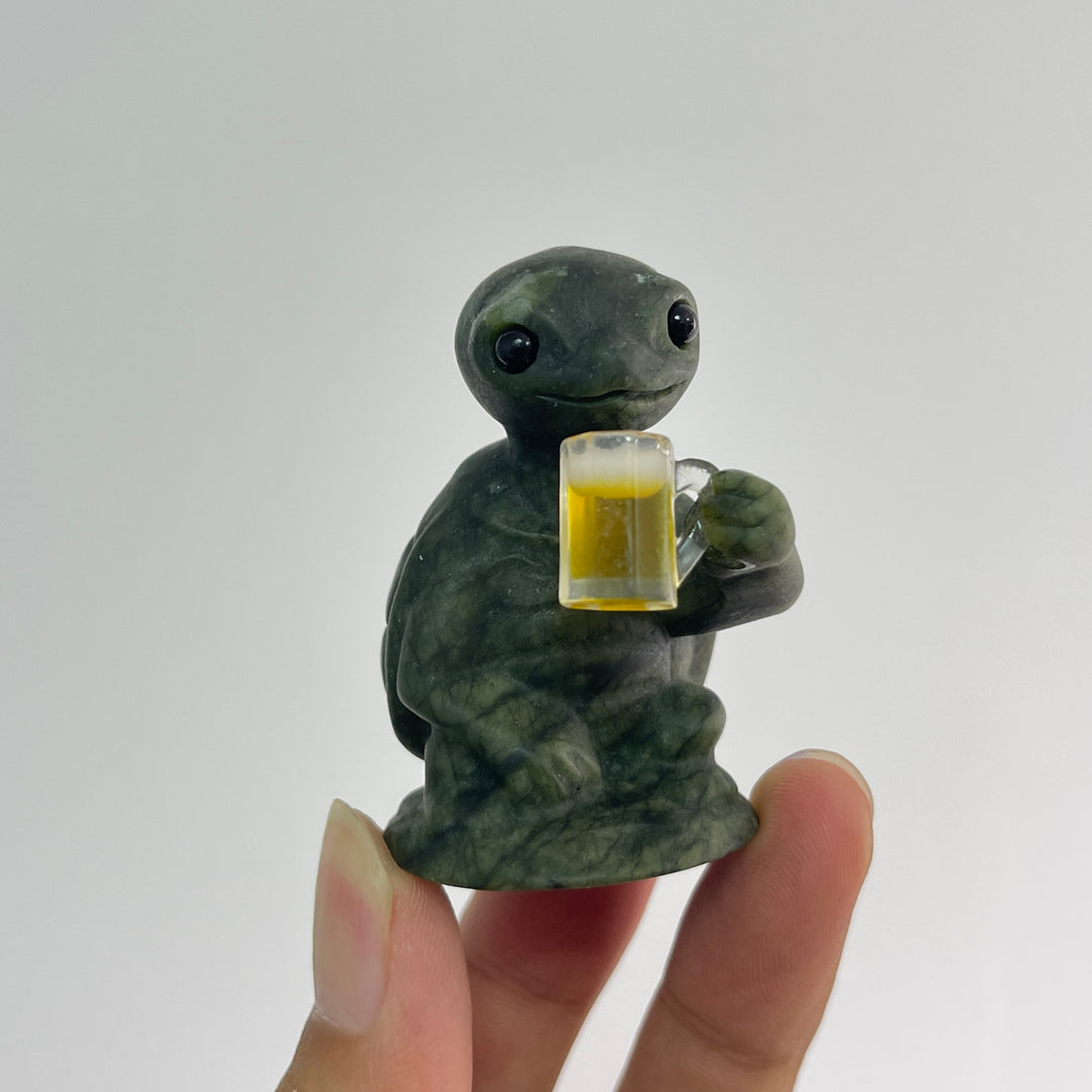 Natural Crystal Serpentine Turtle Drinking Beverage Carving