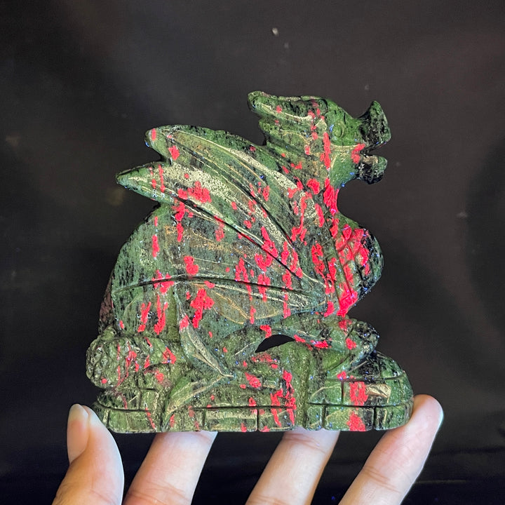 Unique,A Slightly Imperfect Natural Crystal Ruby In Zoisite Flying Dragon Carving