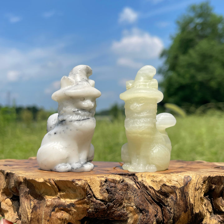 Natural Crystal Carving Seated Wizard Cat
