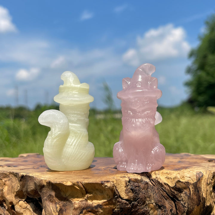 Natural Crystal Carving Seated Wizard Cat