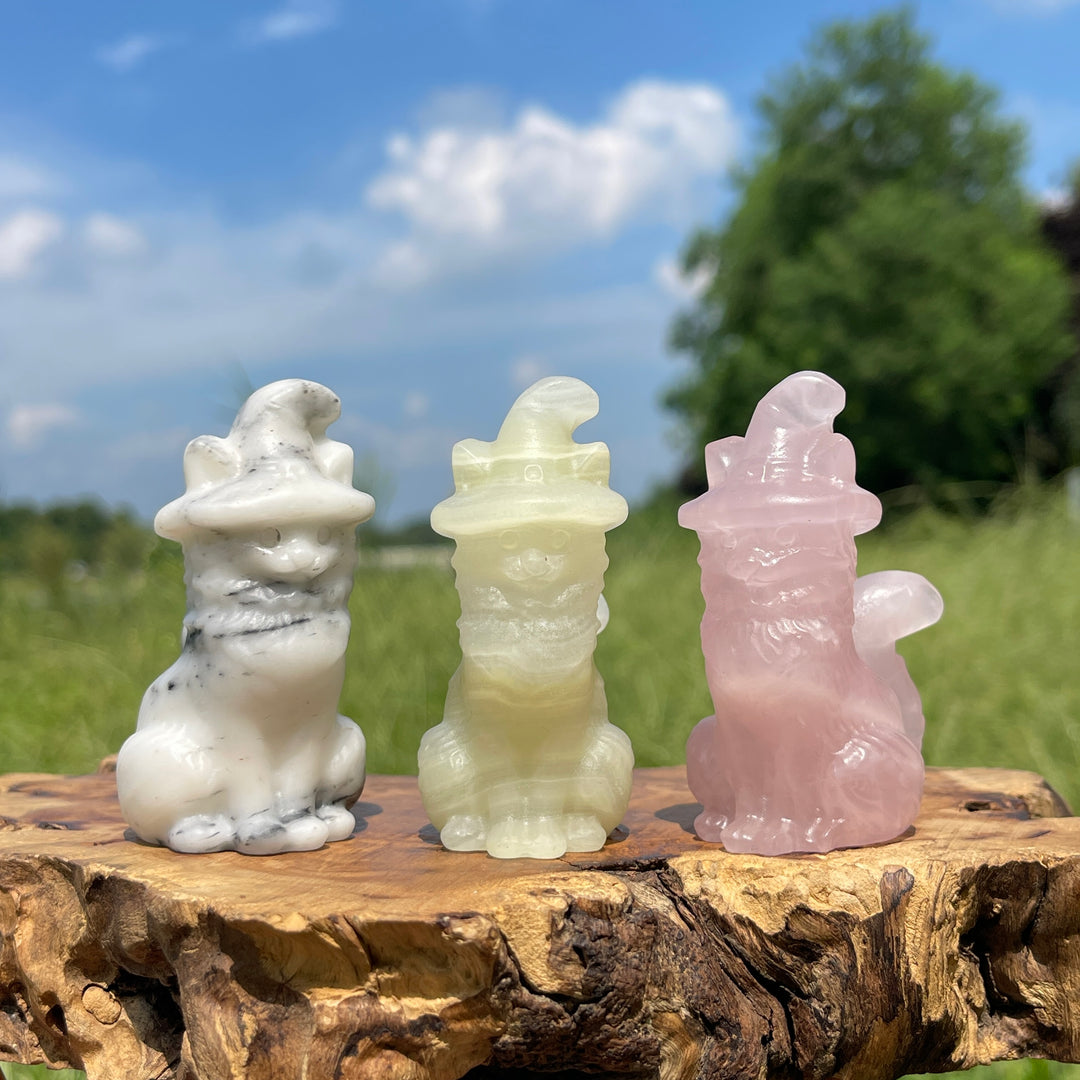 Natural Crystal Carving Seated Wizard Cat