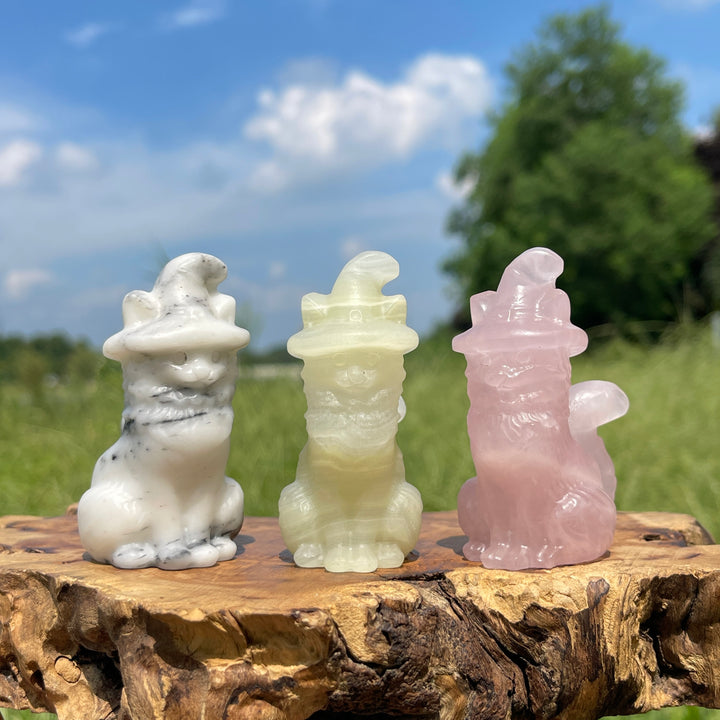 Natural Crystal Carving Seated Wizard Cat