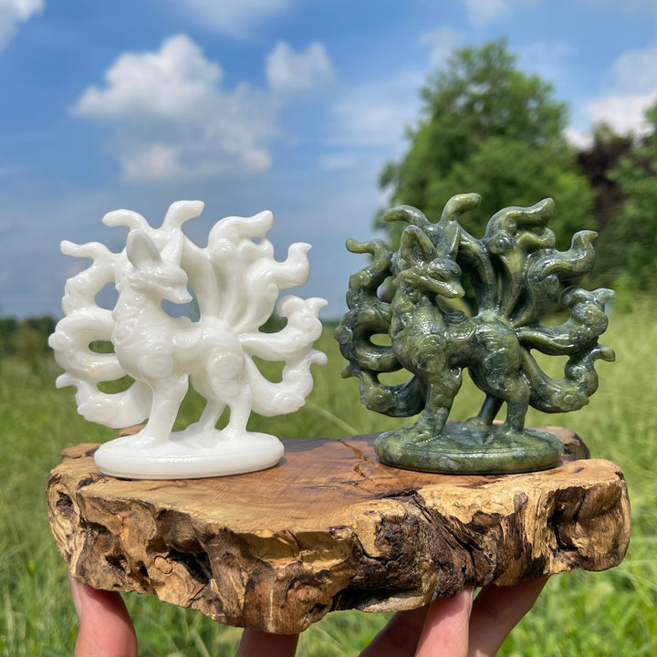 Natural Crystal Flower Nine Tailed Fox Carving