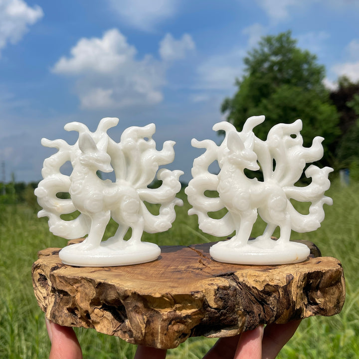 Natural Crystal Flower Nine Tailed Fox Carving
