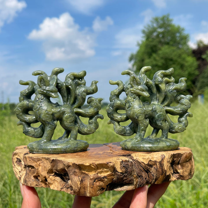 Natural Crystal Flower Nine Tailed Fox Carving