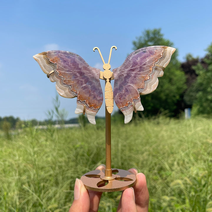 Unique,A Slightly Imperfect Natural Amethyst Agate Butterfly Wing With Stand