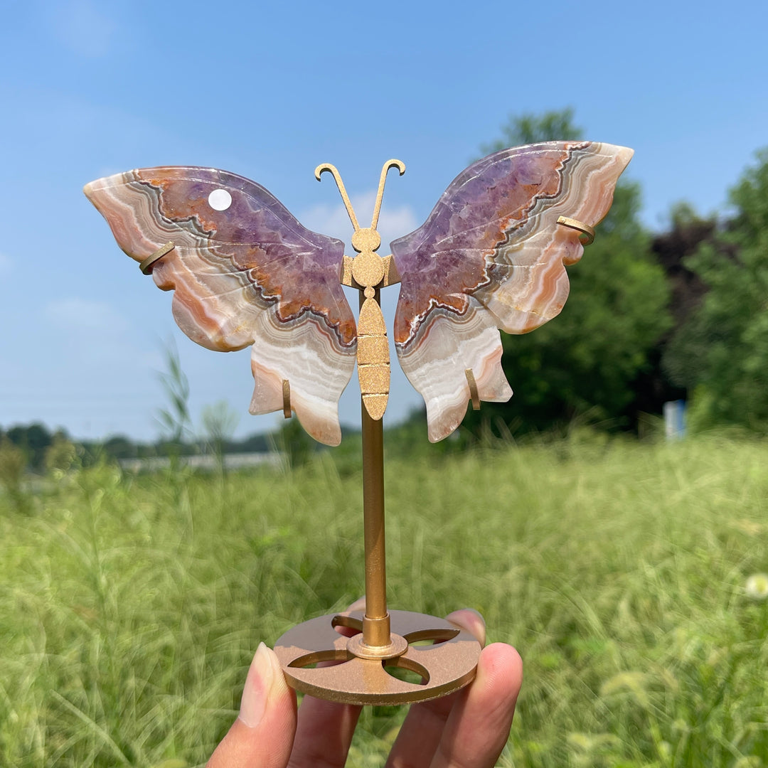 Unique,A Slightly Imperfect Natural Amethyst Agate Butterfly Wing With Stand