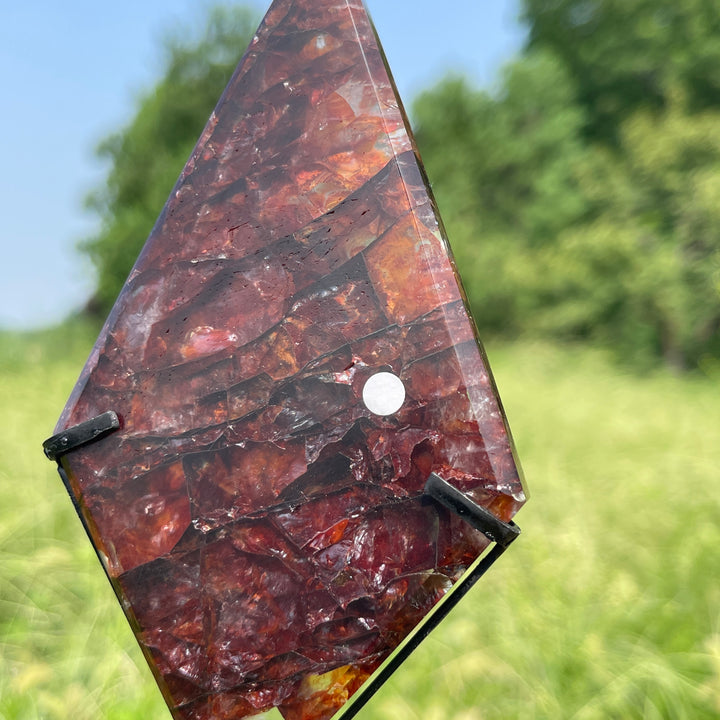 Unique,A Slightly Imperfect Natural Fire Quartz Crystal Diamond Slice