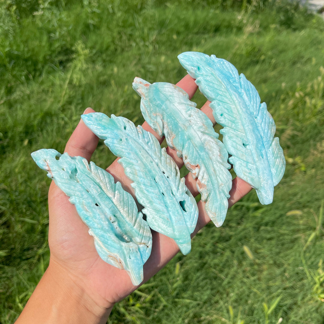 Natural Crystal Hemimorphite Feather Carving
