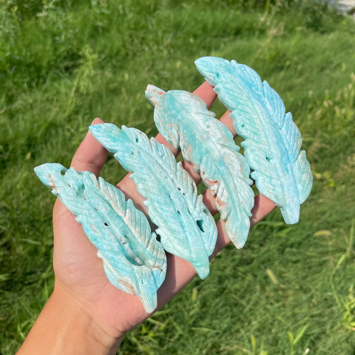 Natural Crystal Hemimorphite Feather Carving