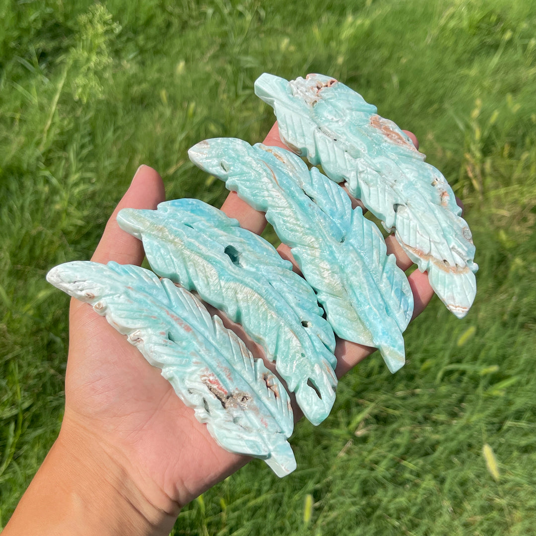 Natural Crystal Hemimorphite Feather Carving