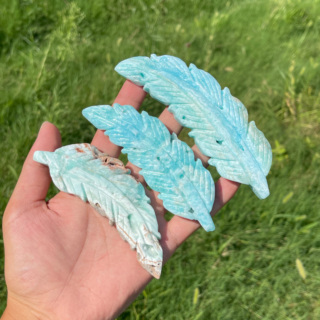 Natural Crystal Hemimorphite Feather Carving