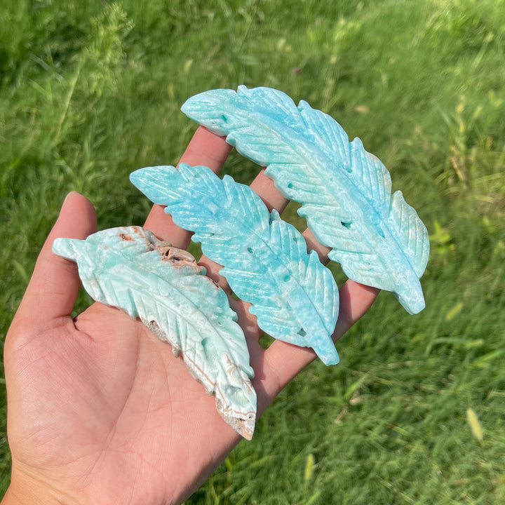 Natural Crystal Hemimorphite Feather Carving