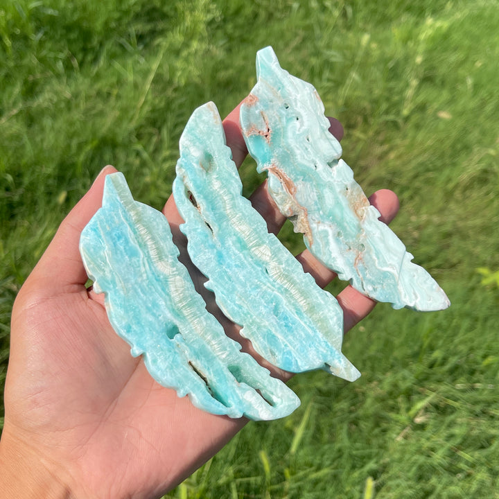 Natural Crystal Hemimorphite Feather Carving