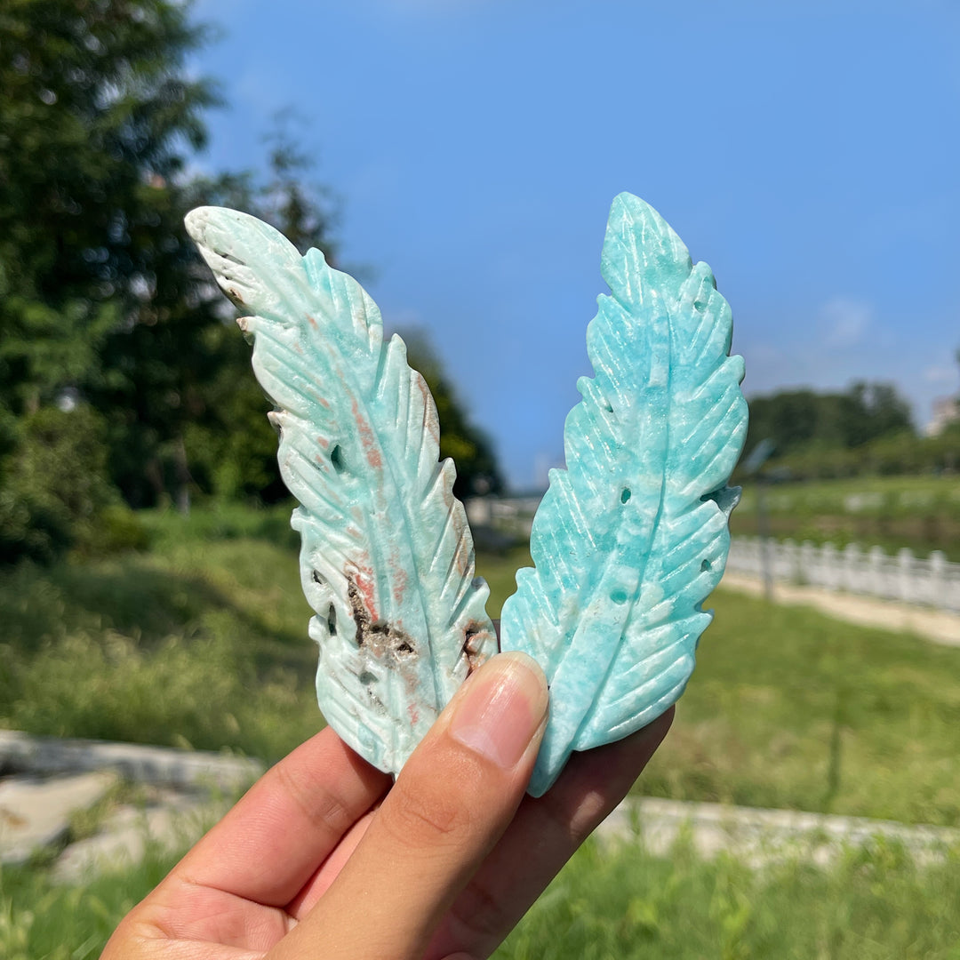 Natural Crystal Hemimorphite Feather Carving
