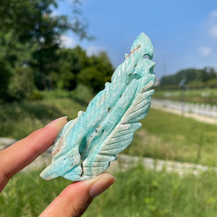 Natural Crystal Hemimorphite Feather Carving