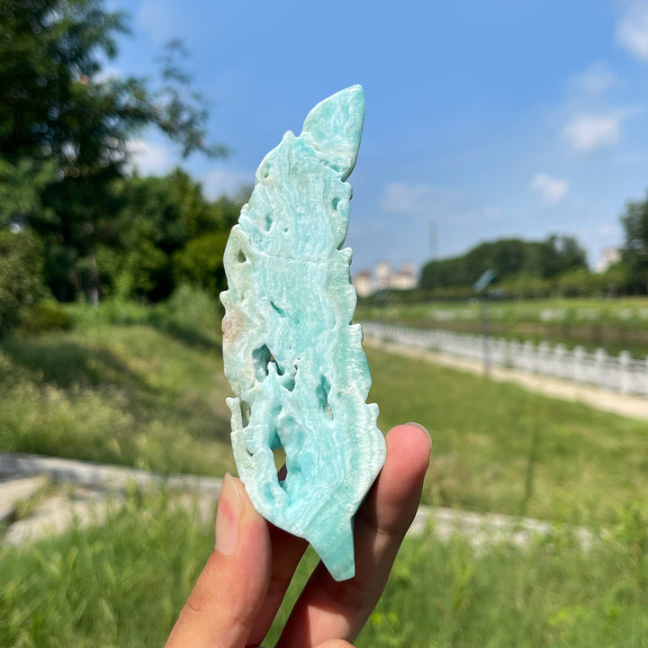 Natural Crystal Hemimorphite Feather Carving