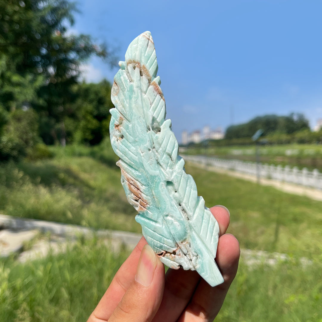 Natural Crystal Hemimorphite Feather Carving