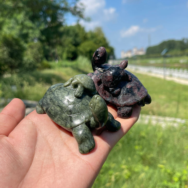 Natural Crystal Carving Mother With Baby Turtle