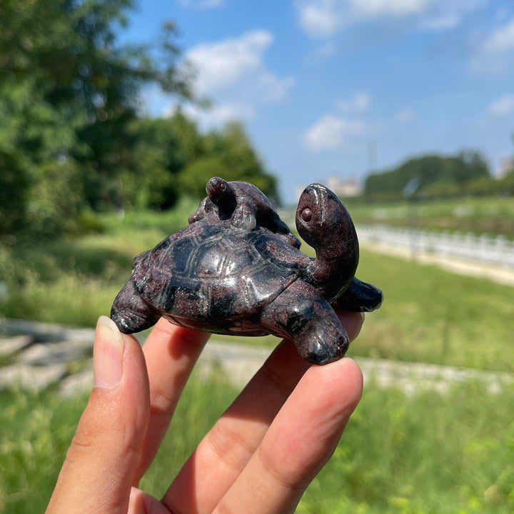 Natural Crystal Carving Mother With Baby Turtle